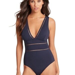 Sea Level Australia Blue plunged One Piece Swimsuit 14 resort chic coastal vibe